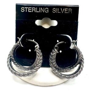 Judith Ripka Sterling Silver Oxidized Twisted Textured Hoop Earrings